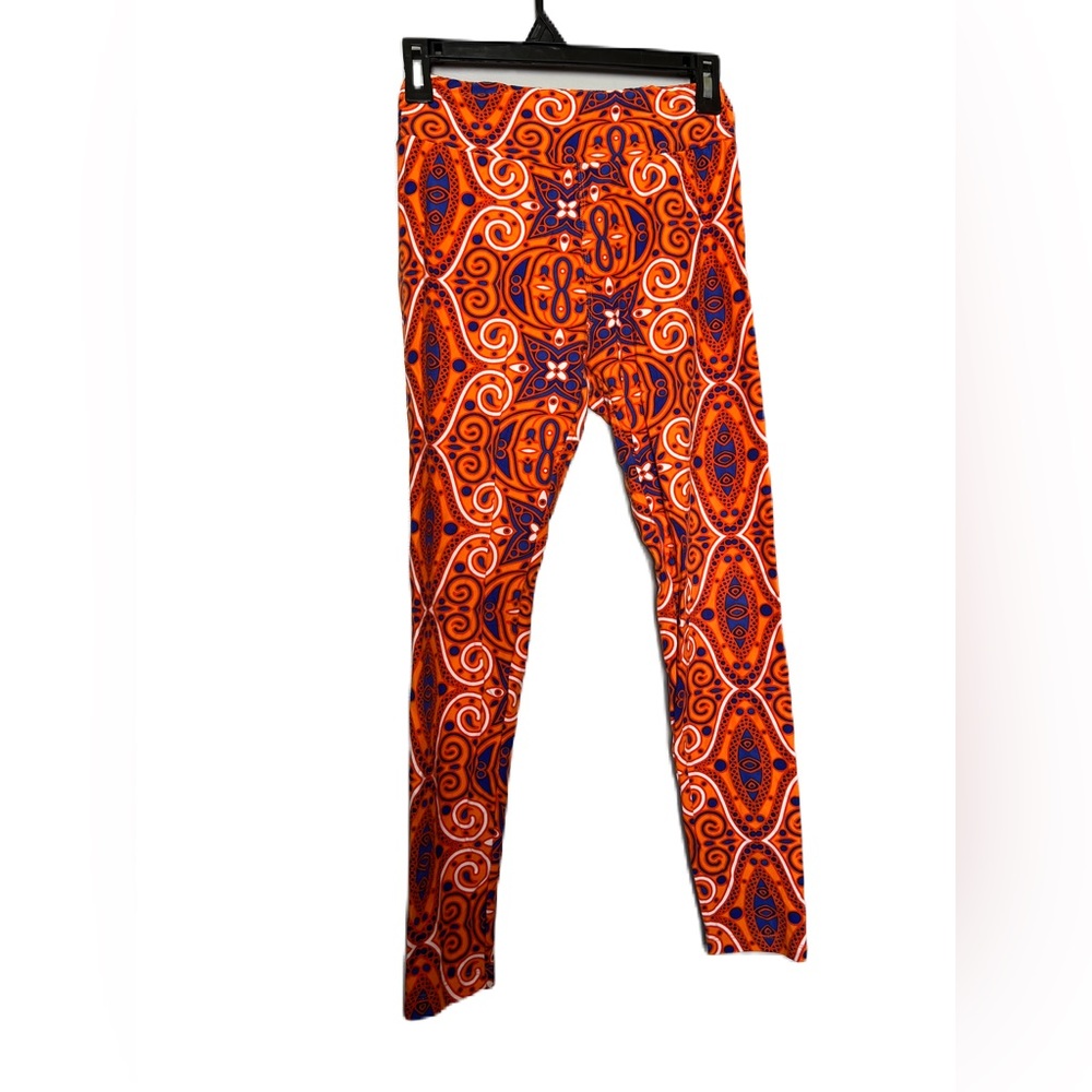 Lularoe One Size leggings orange blue design